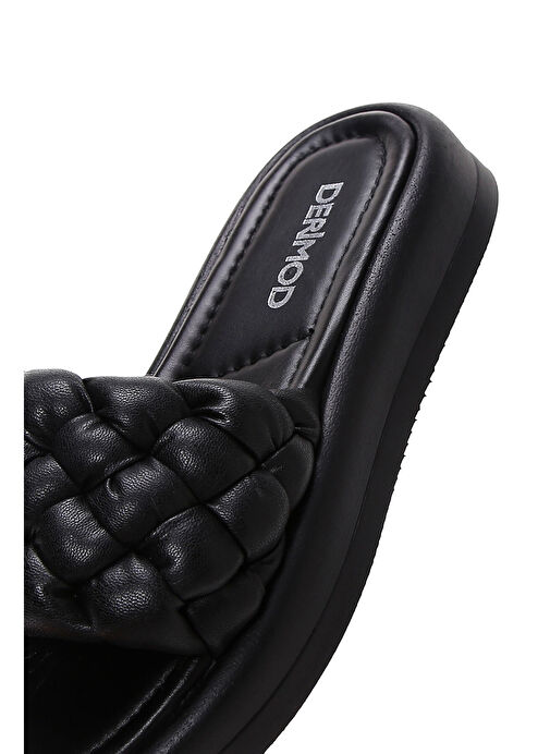 Derimod Derimod Kadın Siyah Örgü Deri Comfort Terlik 24SFD360329 Sandalet & Terlik | Boyner Siyah - 7. görsel