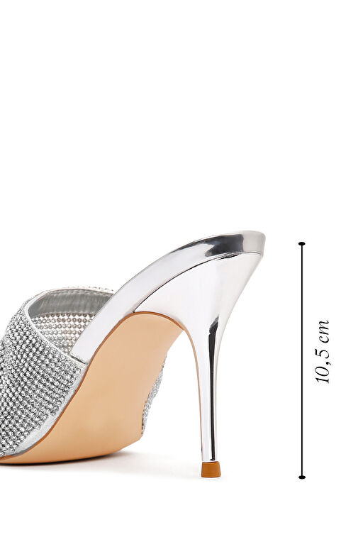 Kadın Gümüş Taşlı İnce Topuklu Terlik 24SFE4515TS - Görsel 3