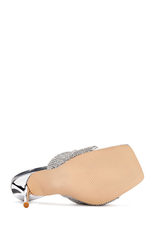 Kadın Gümüş Taşlı İnce Topuklu Terlik 24SFE4515TS - Görsel 6