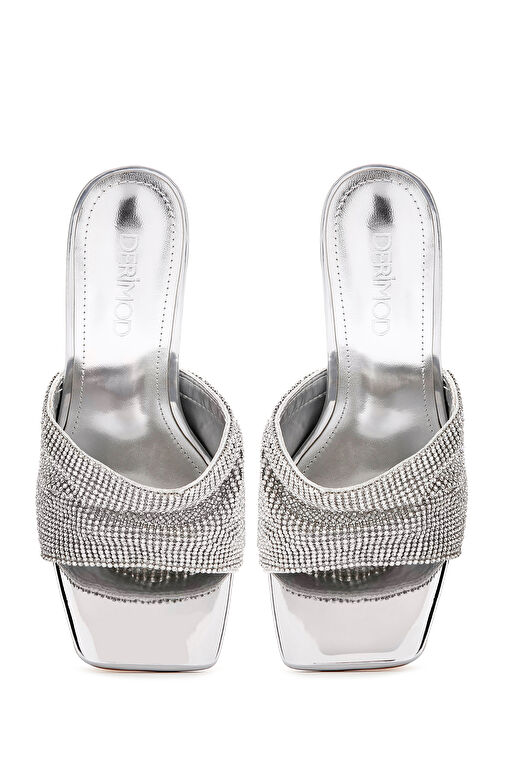 Kadın Gümüş Taşlı İnce Topuklu Terlik 24SFE4515TS - Görsel 9