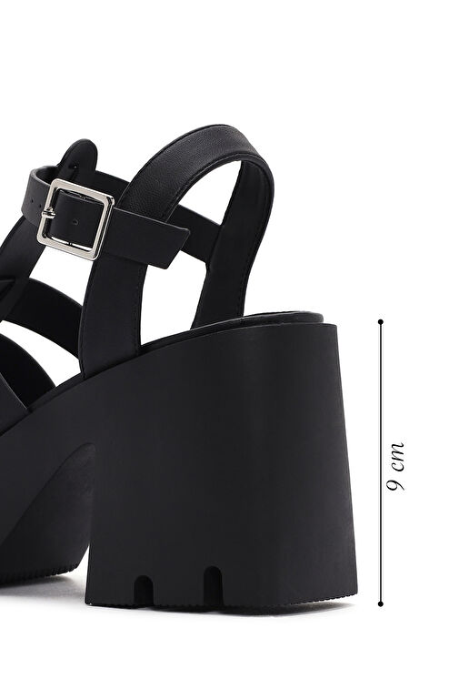 Kadın Siyah Bilekten Bantlı Platform Topuklu Sandalet 24SFE494418 - Görsel 3