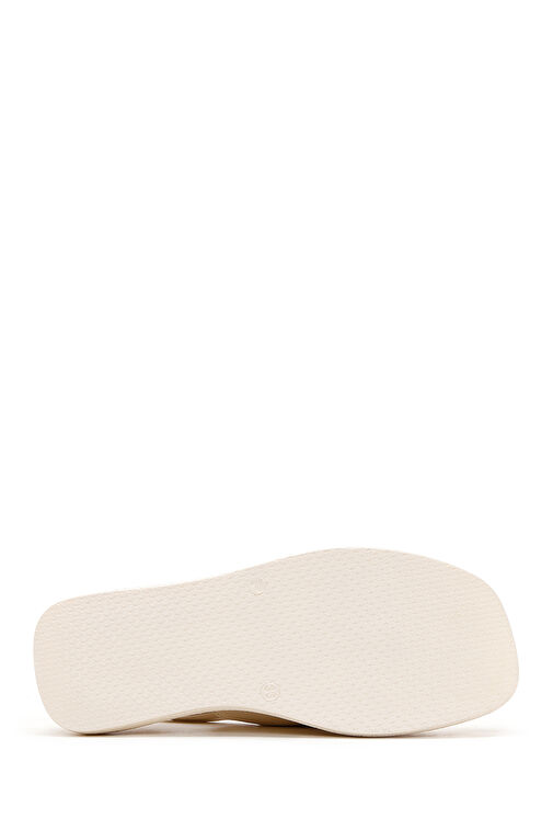 Kadın Bej Bilekten Bantlı Kalın Tabanlı Deri Sandalet 24SFD200218 - Görsel 5