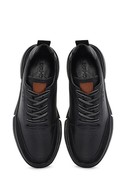 Erkek Siyah Bağcıklı Kalın Tabanlı Deri Sneaker 24SFD623518 - Görsel 8