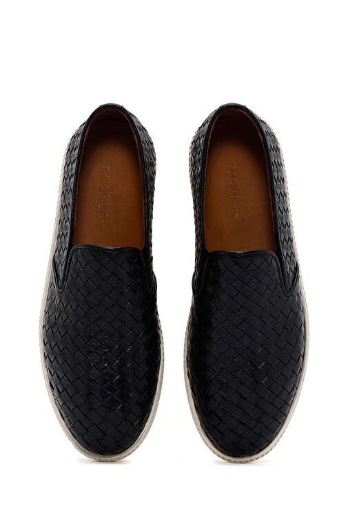 Erkek Siyah Örgü Deri Casual Loafer 24SFD615029 - Görsel 7