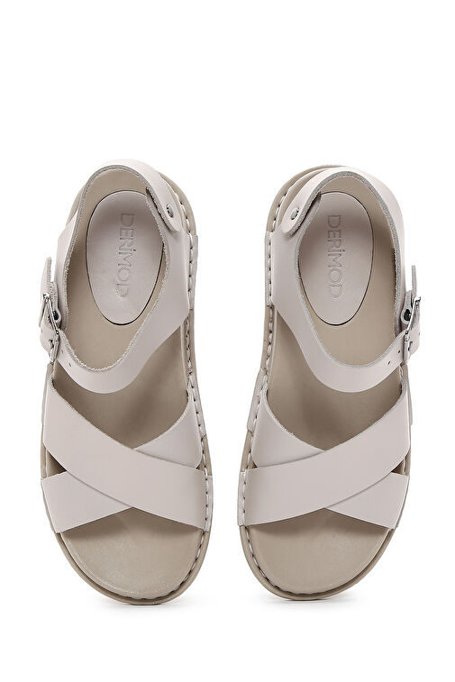 Kadın Gri Bilekten Bantlı Deri Sandalet 24SFD500118 - Görsel 7