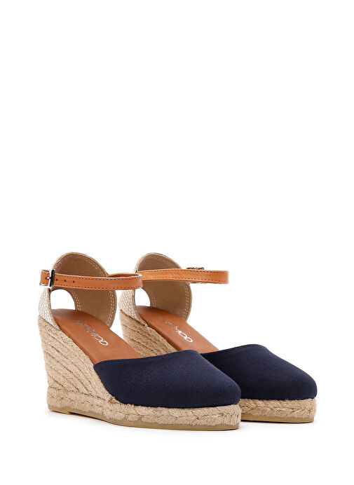 Kadın Lacivert Bilekten Bantlı Dolgu Topuklu Espadril 24SFD20556F - Görsel 4