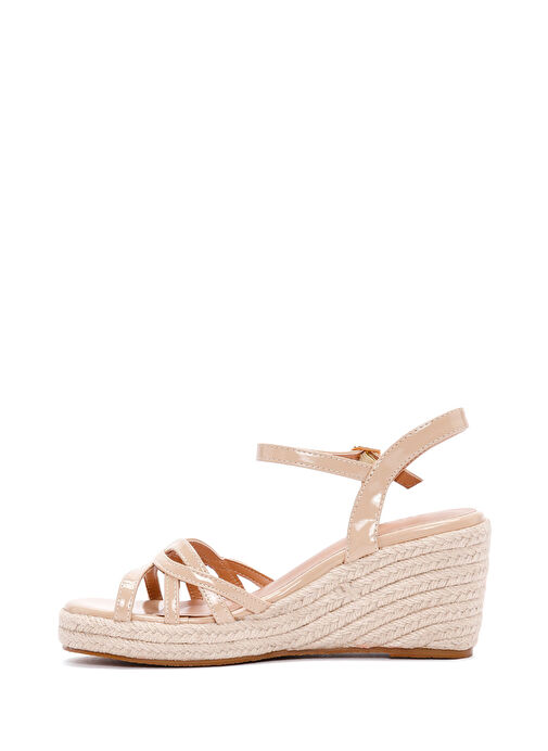 Kadın Bej Bilekten Bantlı Dolgu Topuklu Rugan Espadril 24SFE467316 - Görsel 4