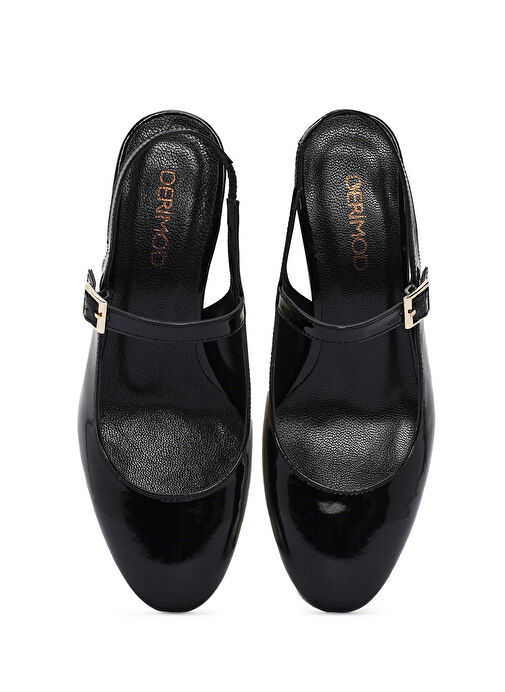 Derimod Derimod Kadın Siyah Arkası Açık Bantlı Topuklu Rugan Deri Stiletto 24SFD161016 | Boyner Siyah - 9. görsel
