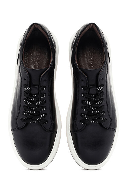 Erkek Siyah Kalın Tabanlı Bağcıklı Deri Sneaker 24SFD602718 - Görsel 8