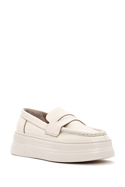 Kadın Krem Kalın Tabanlı Deri Loafer 24SFD2205FT - Görsel 6