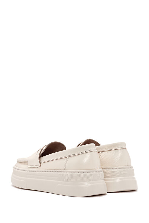 Kadın Krem Kalın Tabanlı Deri Loafer 24SFD2205FT - Görsel 7