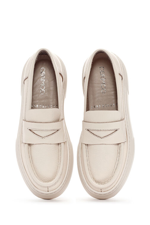 Kadın Krem Kalın Tabanlı Deri Loafer 24SFD2205FT - Görsel 8