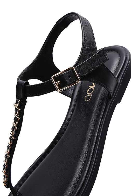 Kadın Siyah Deri Sandalet 24SFD270118 - Görsel 9