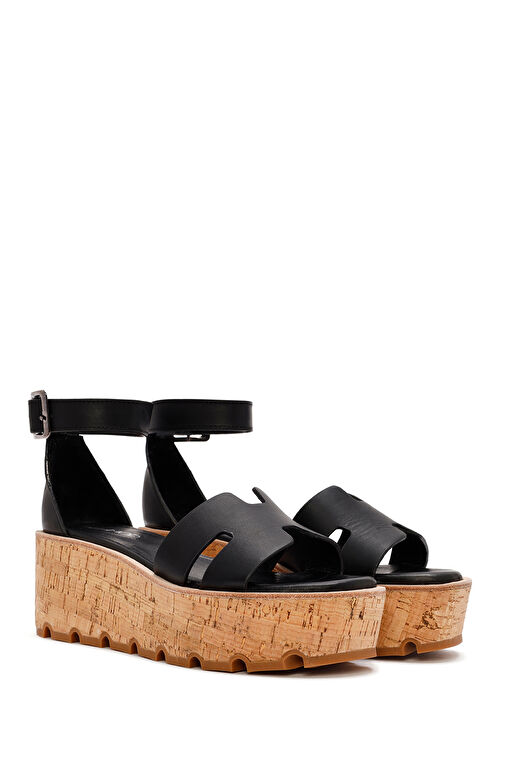 Derimod Derimod Kadın Siyah Bilekten Tokalı Kalın Tabanlı Deri Sandalet 24SFD181518 Sandalet & Terlik | Boyner Siyah - 5. görsel