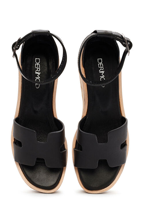 Derimod Derimod Kadın Siyah Bilekten Tokalı Kalın Tabanlı Deri Sandalet 24SFD181518 Sandalet & Terlik | Boyner Siyah - 9. görsel