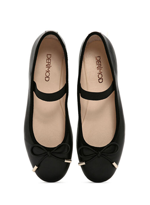 Kadın Siyah Deri Babet 24SFD550218 - Görsel 8