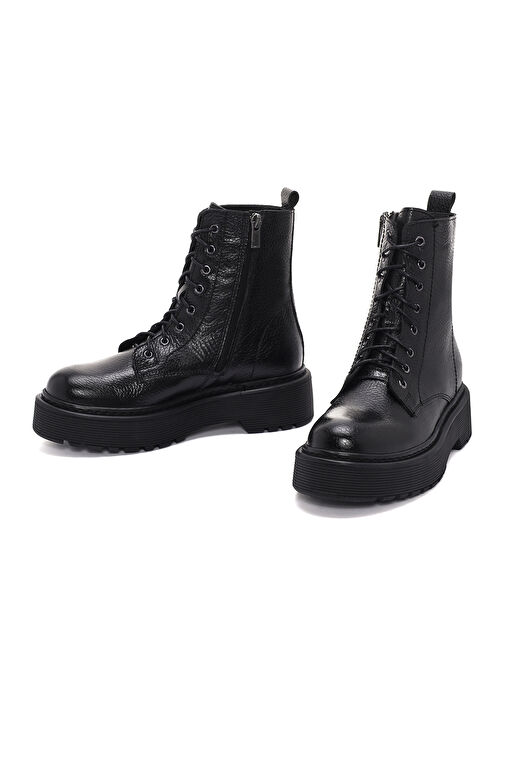 Kadın Siyah Deri Fermuarlı Postal Bot 24WFD1818FT - Görsel 8