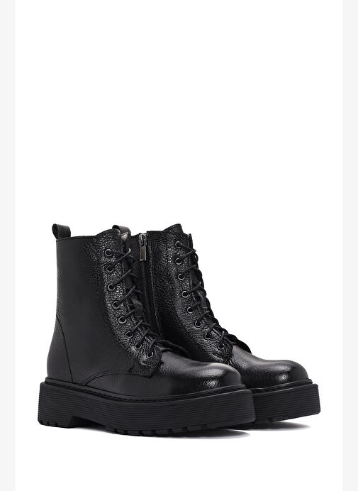 Kadın Siyah Deri Fermuarlı Postal Bot 25WFD1818FT - Görsel 5