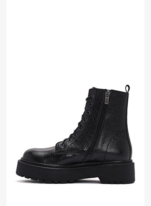 Kadın Siyah Deri Fermuarlı Postal Bot 25WFD1818FT - Görsel 3