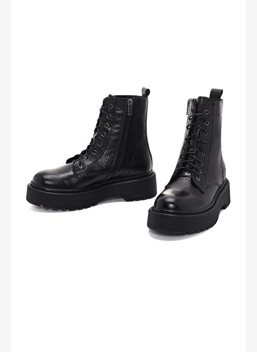 Kadın Siyah Deri Fermuarlı Postal Bot 25WFD1818FT - Görsel 4
