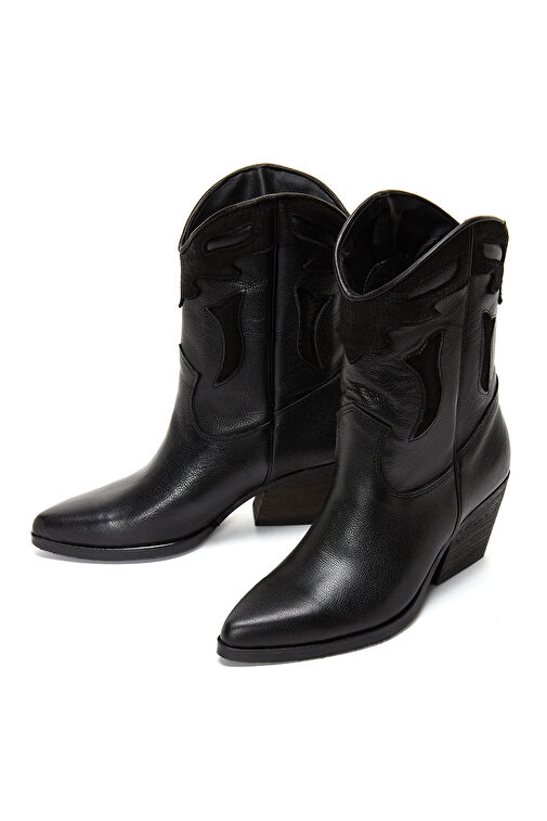 Derimod Derimod Kadın Siyah Topuklu Deri Kovboy Bot 24WFD183118 | Boyner Siyah - 4. görsel