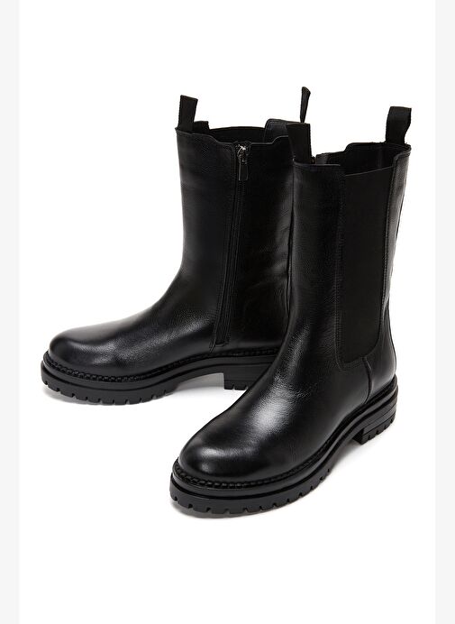 Kadın Siyah Fermuarlı Deri Casual Bot 25WFD181618 - Görsel 4