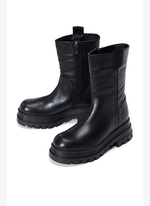 Kadın Siyah Kalın Tabanlı Deri Bot 23WFD184018 - Görsel 7