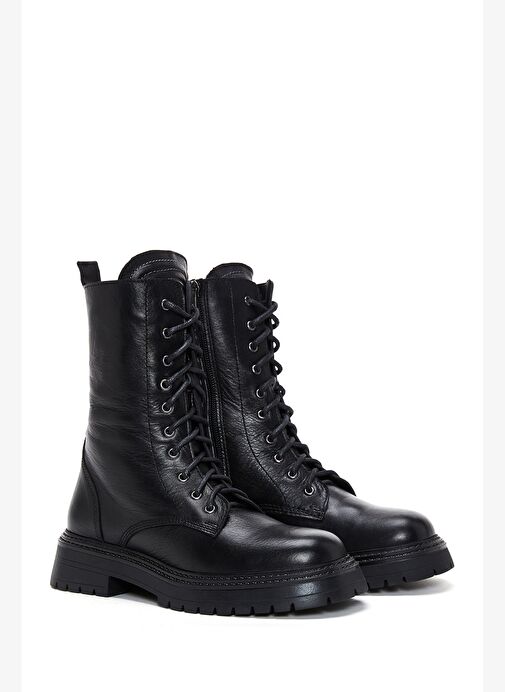 Kadın Siyah Fermuarlı Deri Postal Bot 25WFD182118 - Görsel 5