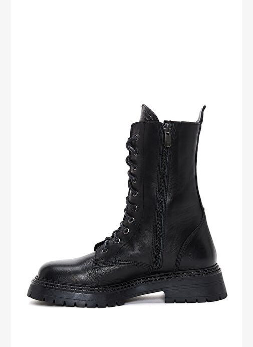 Kadın Siyah Fermuarlı Deri Postal Bot 25WFD182118 - Görsel 3