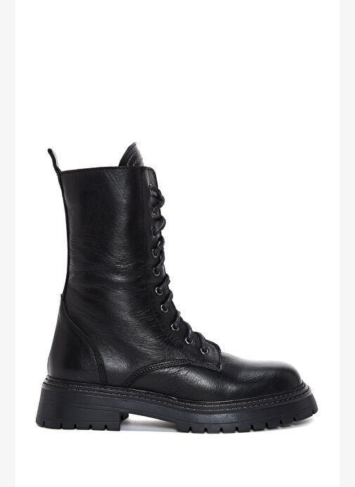 Kadın Siyah Fermuarlı Deri Postal Bot 25WFD182118 - Görsel 2