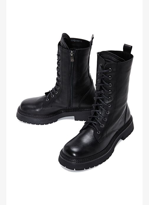 Kadın Siyah Fermuarlı Deri Postal Bot 25WFD182118 - Görsel 4