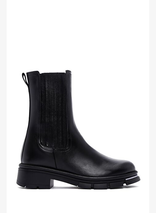 Kadın Siyah Fermuarlı Kalın Tabanlı Deri Bot 25WFD180318 - Görsel 2