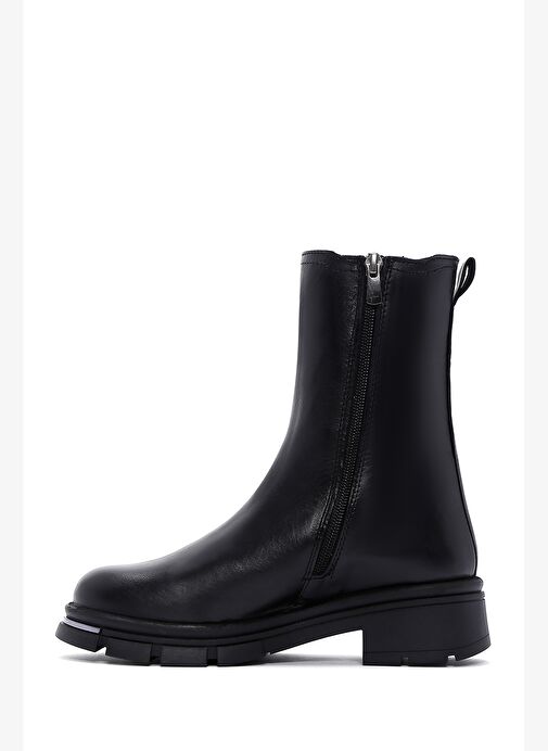 Kadın Siyah Fermuarlı Kalın Tabanlı Deri Bot 25WFD180318 - Görsel 3