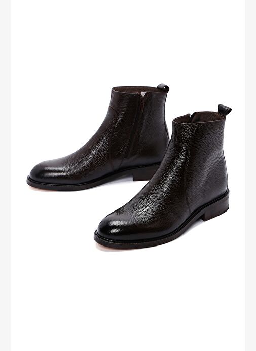 Erkek Kahverengi Fermuarlı Deri Casual Bot 25WFD6002FT - Görsel 3