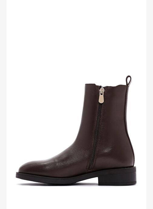 Kadın Kahverengi Fermuarlı Deri Casual Bot 25WFD550018 - Görsel 3