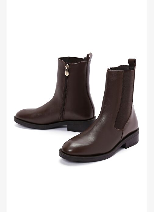 Kadın Kahverengi Fermuarlı Deri Casual Bot 25WFD550018 - Görsel 4