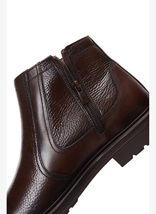 Erkek Kahverengi Fermuarlı Deri Casual Bot 25WFD6011FT - Görsel 9