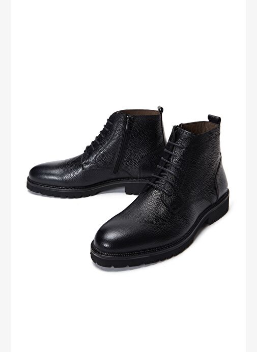 Erkek Siyah Bağcıklı Deri Fermuarlı Casual Bot 25WFD6014FT - Görsel 4