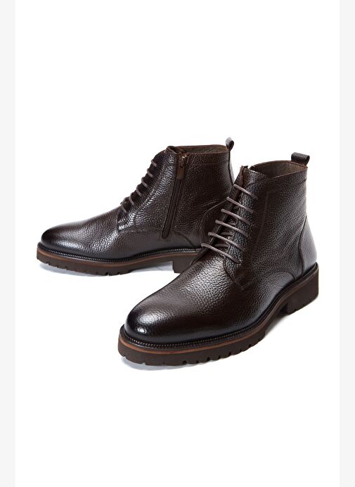 Erkek Kahverengi Bağcıklı Deri Fermuarlı Casual Bot 25WFD6014FT - Görsel 4