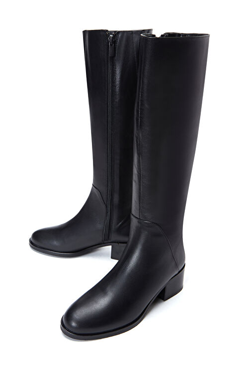 Derimod Derimod Kadın Siyah Fermuarlı Kısa Kalın Topuklu Deri Çizme 24WFD240018 Bot | Boyner Siyah - 4. görsel