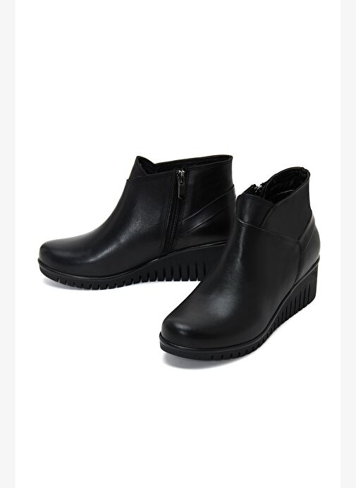 Kadın Siyah Fermuarlı Deri Comfort Bot 25WFD411018 - Görsel 4