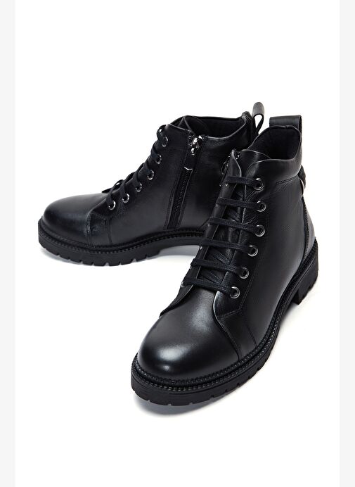 Kadın Siyah Fermuarlı Deri Postal Bot 25WFD410718 - Görsel 4