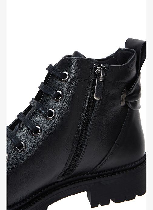 Kadın Siyah Fermuarlı Deri Postal Bot 25WFD410718 - Görsel 8
