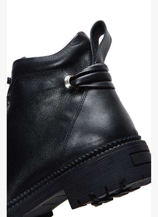 Kadın Siyah Fermuarlı Deri Postal Bot 25WFD410718 - Görsel 9