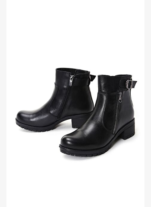 Kadın Siyah Fermuarlı Deri Casual Bot 25WFD411318 - Görsel 4