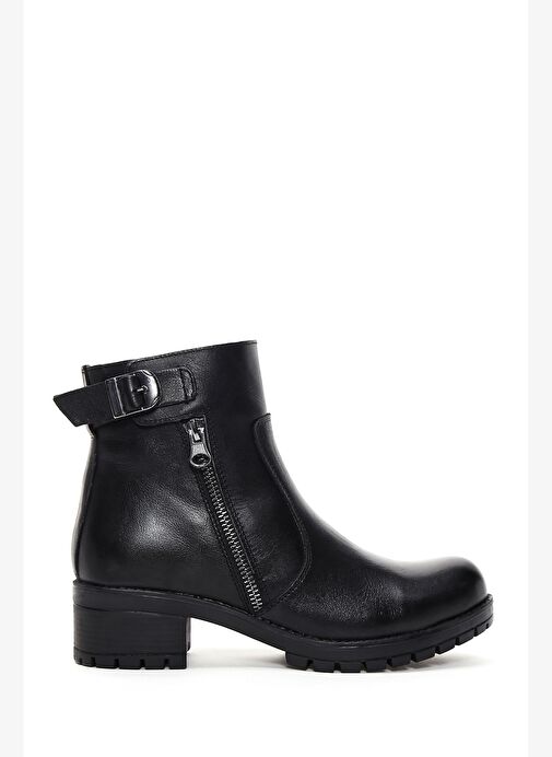 Kadın Siyah Fermuarlı Deri Casual Bot 25WFD411318 - Görsel 2