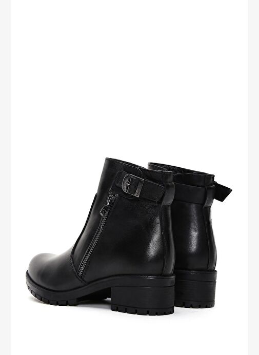 Kadın Siyah Fermuarlı Deri Casual Bot 25WFD411318 - Görsel 7