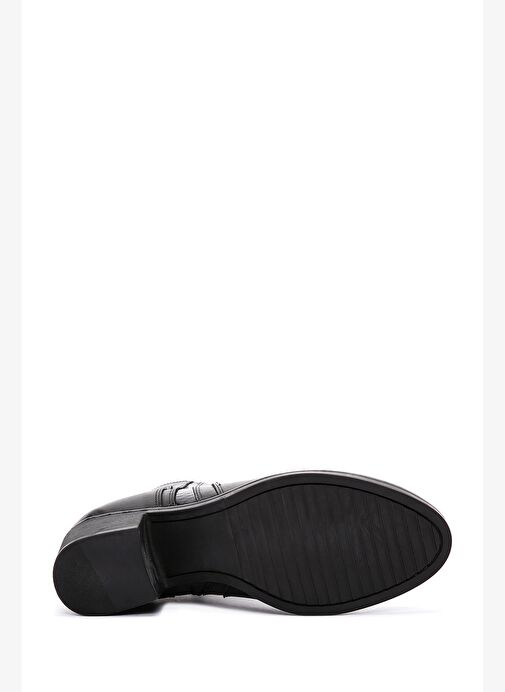 Kadın Siyah Fermuarlı Kalın Topuklu Deri Bot 25WFD411218 - Görsel 7