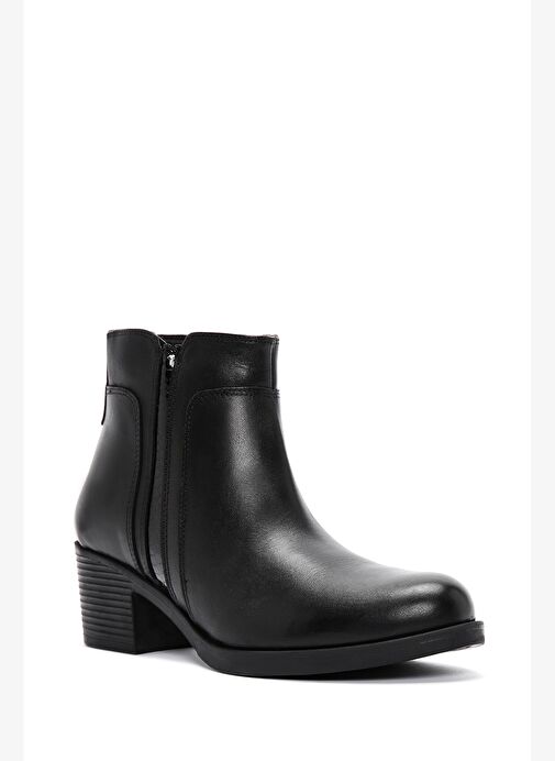 Kadın Siyah Fermuarlı Kalın Topuklu Deri Bot 25WFD411218 - Görsel 9