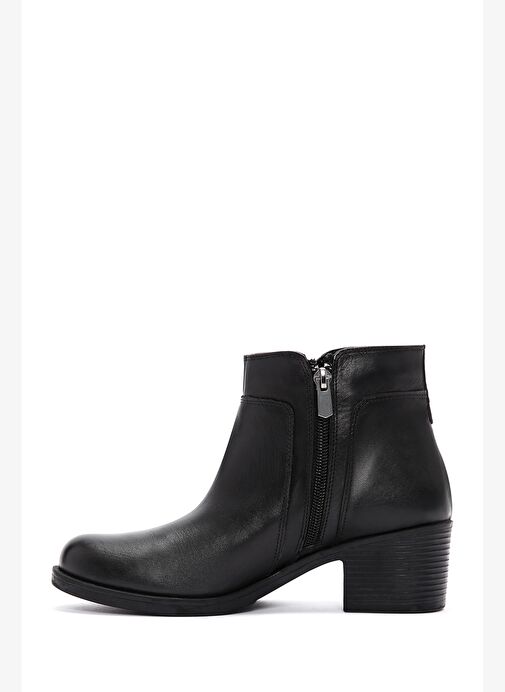 Kadın Siyah Fermuarlı Kalın Topuklu Deri Bot 25WFD411218 - Görsel 5